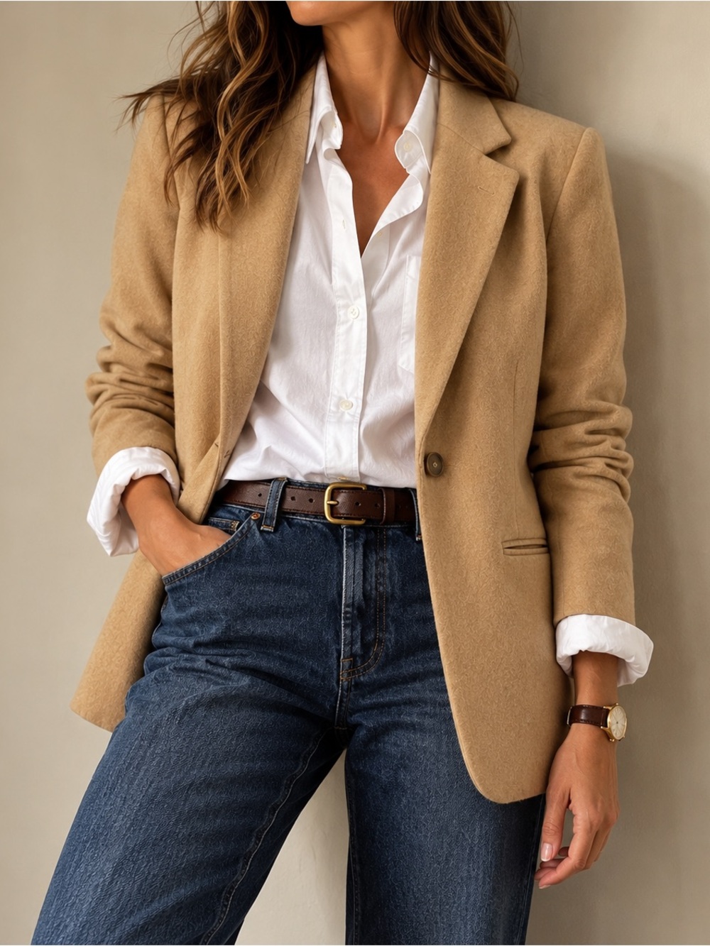 Sag Harbor Camel Wool Cashmere Blazer Size 12 Heritage Preppy Fall